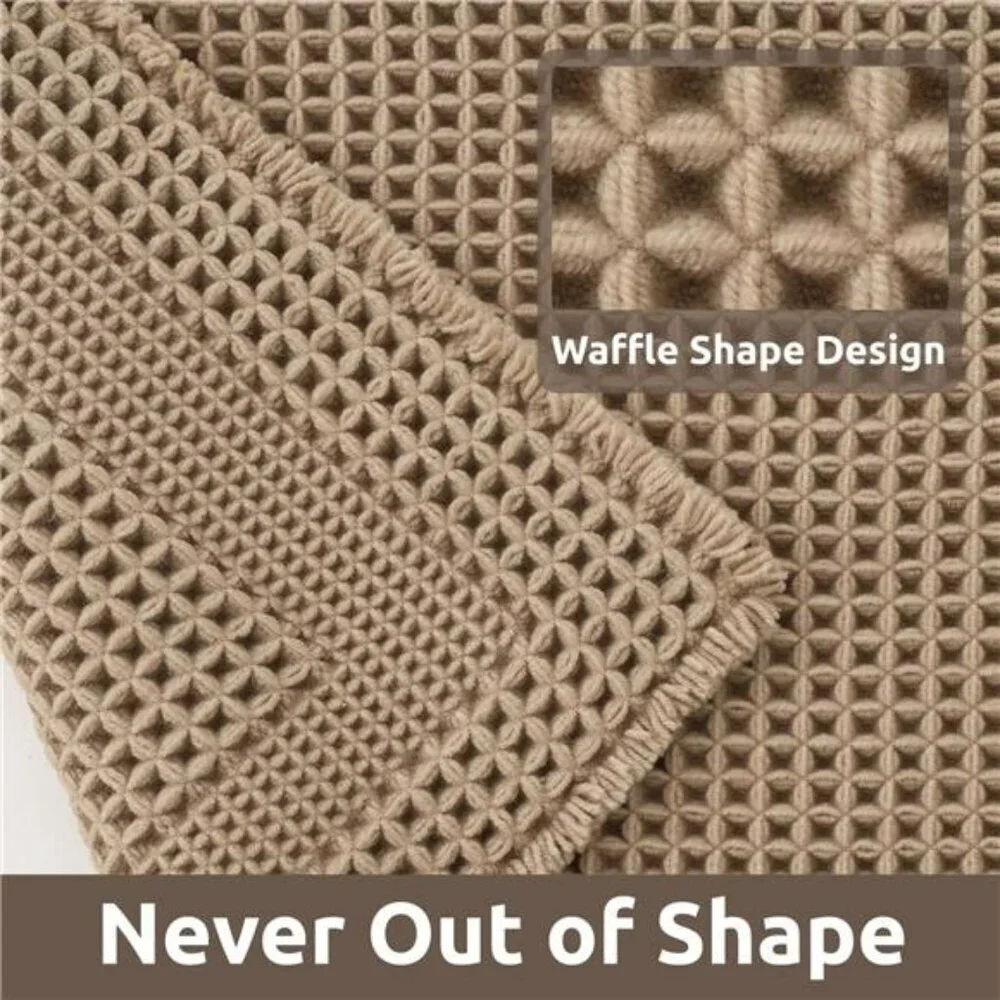 Beige Waffle Bath Mat 17x24 Soft Absorbent Non Slip Washable Boho Bathroom Rug